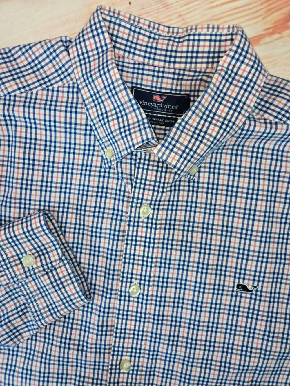 Vineyard Vines Mens Slim Fit Blue-Pink Plaid Whale Shirt XL